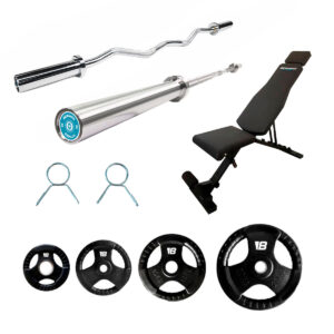Pack accesorios para Rack (Barra Olímpica || Barra Z || Discos de asa || Pinzas de sujeción || Banco)