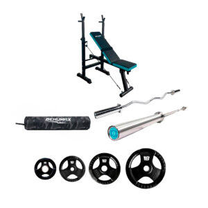 Pack Banco de pesas Multitrain Bench + Barra Olímpica + Barra Z + Pack de discos