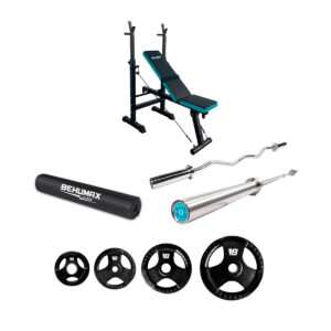 Pack Banco de pesas Multitrain Bench + Barra Olímpica + Barra Z + Pack de discos
