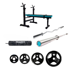Pack Banco de pesas Press Bench + Barra Olímpica + Barra Z + Pack de discos