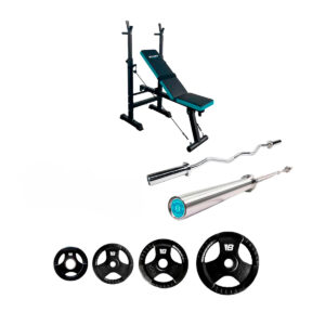 Pack Banco de pesas Multitrain Bench + Barra Olímpica + Barra Z + Pack de discos