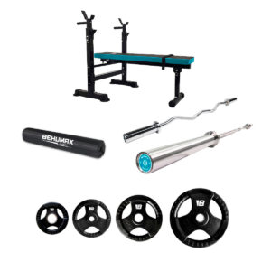 Pack Banco de pesas Press Bench + Barra Olímpica + Barra Z + Pack de discos