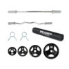 Pack de musculación con barra olímpica, barra Z, discos con asa, protector de barra y pinzas