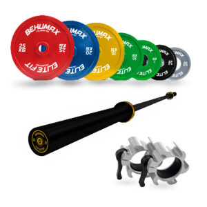 Pacote Barra Olímpica 20 kg + Disco Calibrado + Fechos Cliplock Prata