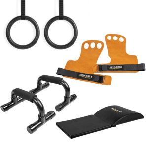 Pack Gimnásticos: Anillas + Barras para Flexiones + AbMat + Calleras 3 Agujeros